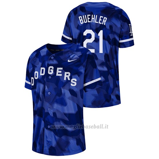 Maglia Baseball Hombre Los Angeles Dodgers Walker Buehler Camuffamento Autentico Collezione Blu